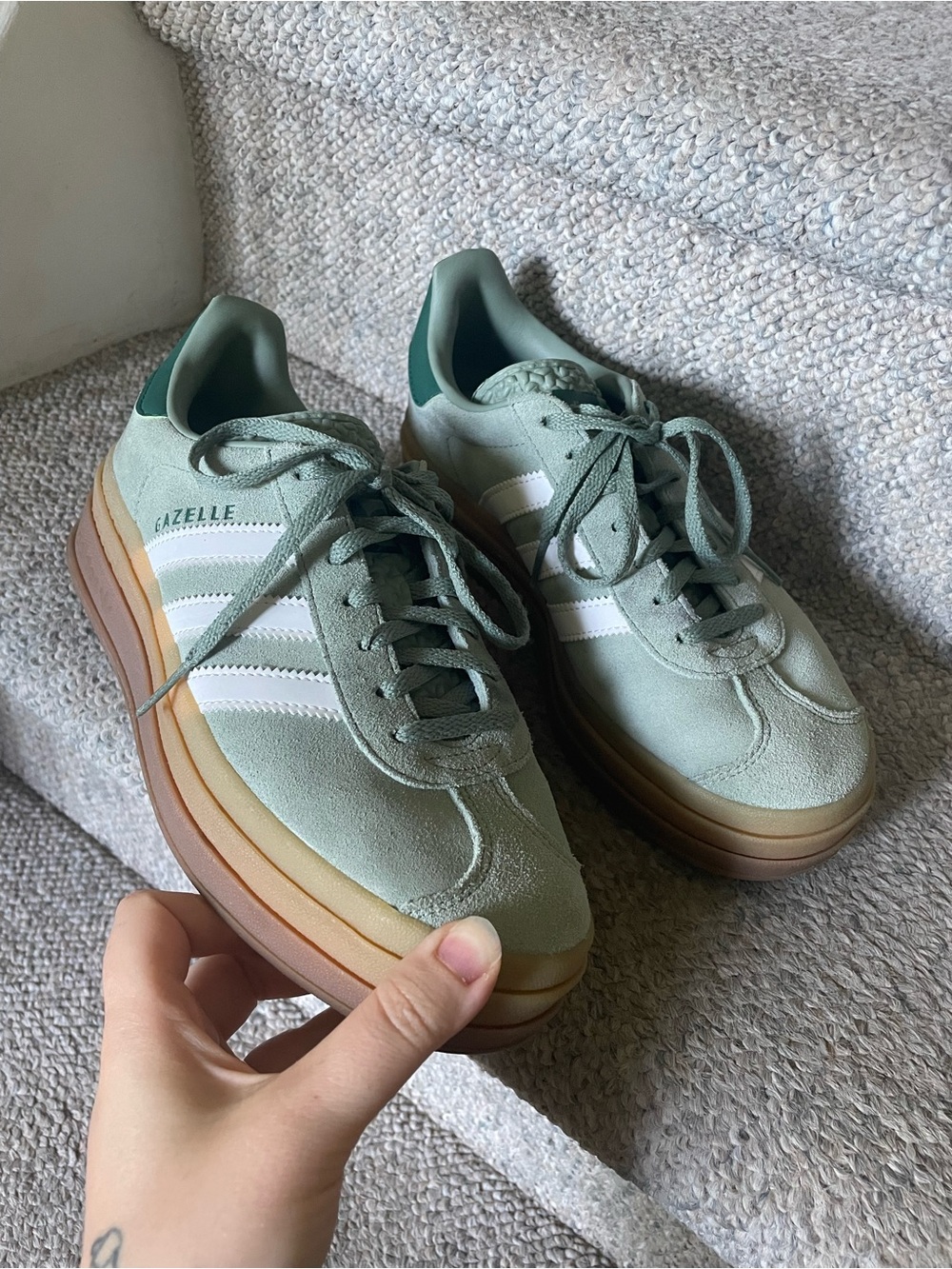 Adidas Gazelle Platform Bold Retro Modern Heritage Silver Green Gum Sneakers 8 - Picture 9 of 9